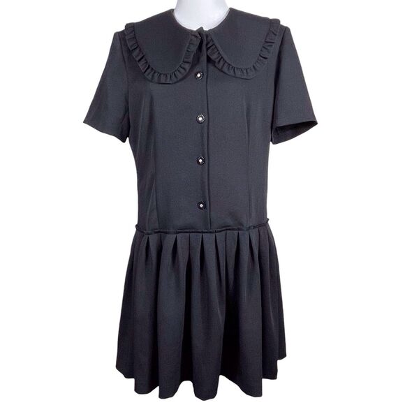 SANDRO Patricia Dress EU Size 42 US Size 10 Peter Pan Collar Pleated Black - Picture 1 of 16